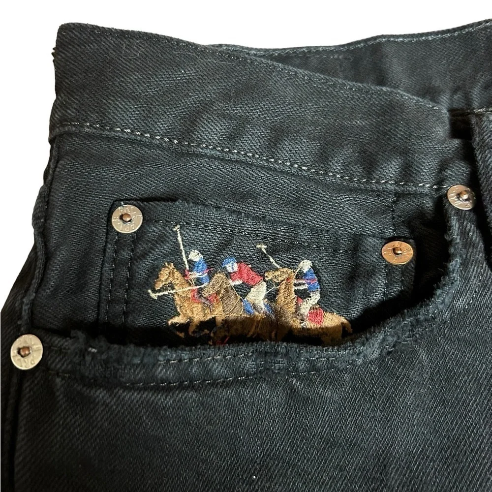 RALPH LAUREN POLO Black Jeans SZ 36x32 Vintage Dry Goods Embroidered Equestrian